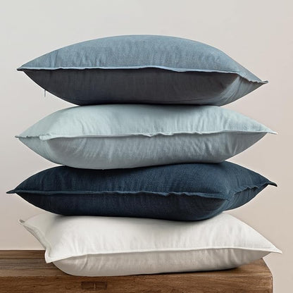 MIULEE Blue Pillow Covers Pack of 4 Decorative Natural Solid Throw Pillow Covers Soft Accent Boho Farmhouse Couch Pillowcases Modern Spring Home Decors for Living Room Bed Sofa 18x18 Inch