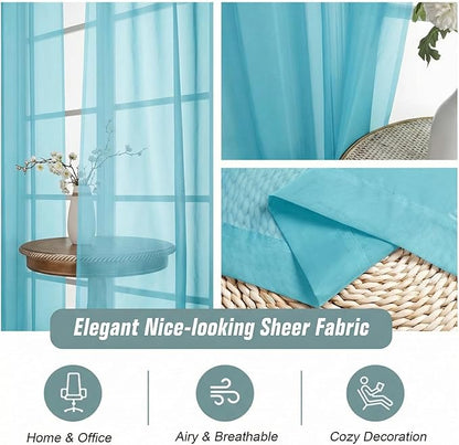 Sheer Curtains 63 Inch Length 2 Panels, Voile Sheer Curtain for Living Room, Breathable Light Filtering Modern Window Treatments, Soft Fabric Dual Rod Pocket Drapes, Aqua, 2x42Wx63L Inches