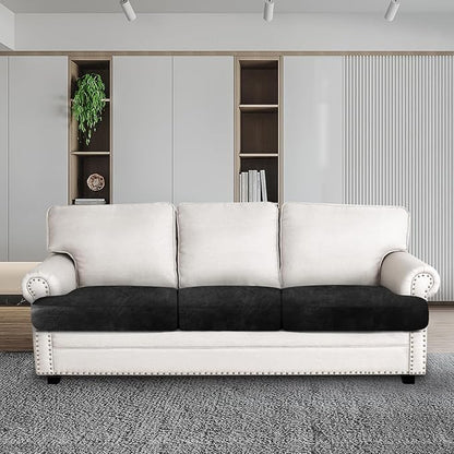 Leather Look Couch Cushion Covers Sofa Seat Slipcovers Sets Couches Furniture Protector for Sectional Armchair Loveseat Pets Kids Stretch Spandex Fabric (3 T-Cushion Sofa, Brown)
