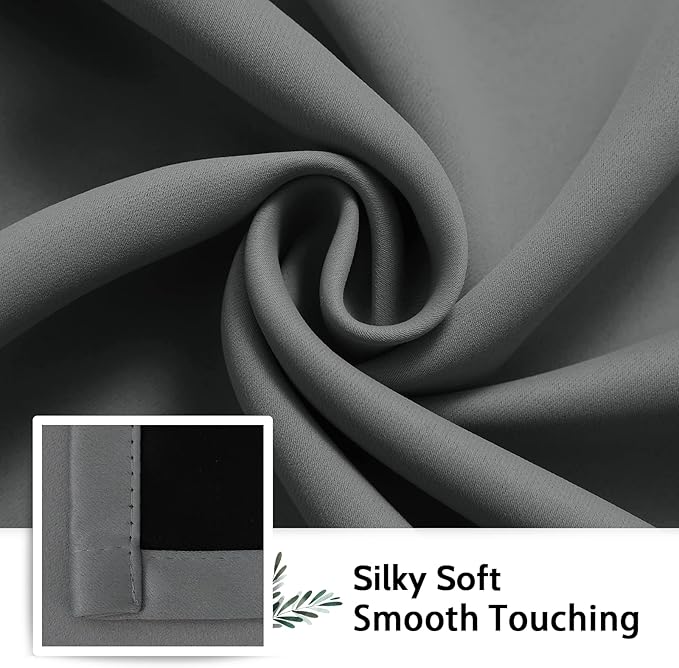SimpleHome 100% Blackout Curtains for Bedroom,Thermal Insulated Grommet Window Drapes Room Darkening Grey Curtains for Living Room with Black Back,52 x 96 Inch,2 Panels