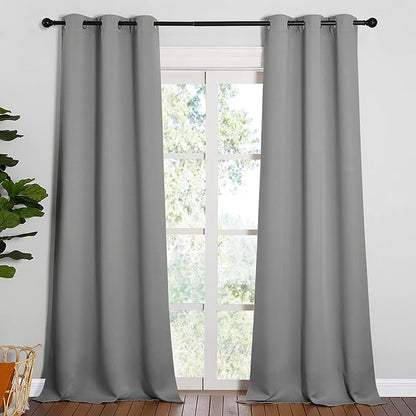 NICETOWN Thermal Insulated Blackout Curtains - Grommet Top Window Treatment Drapes for Hall (2 Panels, W42 x L95 inches, Silver Grey)