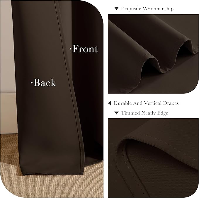 PONY DANCE Window Treatments Curtains - Blackout Drapery Thermal Insulated Curtain Panels with Back Tab Light Block for Bedroom Bathroom/Kitchen, 52 x 54 Inches, Brown, 2 Pieces