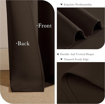 PONY DANCE Blackout Curtains 84 inch Long 2 Panels Burg for Living Room - Window Drapes Home Decoration Polyester Back Tab Light Block Energy Saving Curtain Panels, 52 W by 84 L, Brown, Pack-2