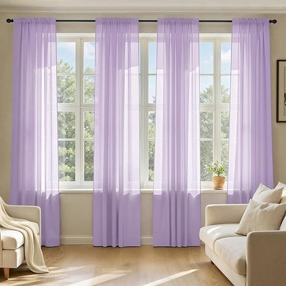 MIULEE Light Purple Sheer Curtains 96 Inches Long, 4 Panels Set, Lavender Light Filtering Rod Pocket Voile Drapes for Living Room and Bedroom, Airy Soft Fabric Window Treatments, 42 x 96 Inches