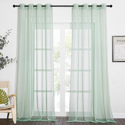 NICETOWN Sheer Curtains 96" Long for Living Room Windows, Grommet Voile Sheer Textured Casual with Light Filtering Window Curtain Drapes for Bedroom, Sage Green, 54" Wide, Set of 2