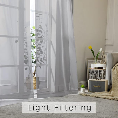 OWENIE Grey Sheer Curtains 72 Inches Long 2 Panels, Transparent Voile Sheer Curtain Double Rod Pocket Gauze Drapes for Living Room Bedroom Window Sliding Glass Door Treatment, 42 x 72 Inch