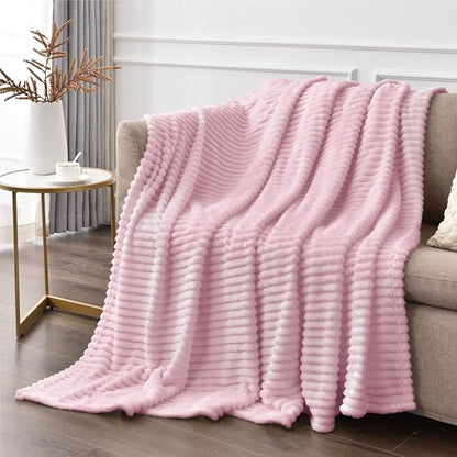 BEDELITE Fleece Throw Blanket for Couch – 3D Ribbed Jacquard Soft and Warm Decorative Fuzzy Blanket – Cozy, Fluffy, Plush Lightweight Cherry Blossom Throw Blankets for Bed, Sofa, 50x60 inches
