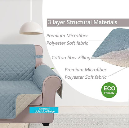U-NICE HOME Loveseat Sofa Cover Reversible Couch Covers for 2 Cushion Couch for Dogs Furniture Protector Cover with Elastic Straps Water Resistant(Loveseat Small, Light Blue/Beige)