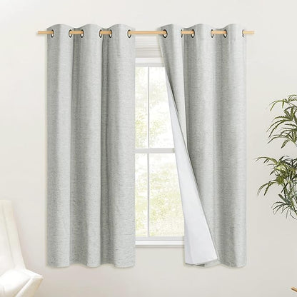 NICETOWN Grey 100% Blackout Curtain Panels, Set of 2, 34" Wide by 48" Long, Thermal Insulated White Thermal Insulated Liner Drapes for Nursery, Noise Reducing and Heat Blocking Drapes for Windows