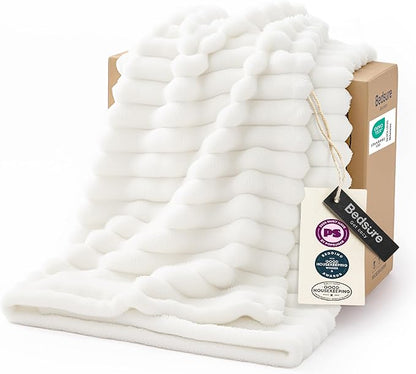 Bedsure GentleSoft White Throw Blanket for Couch - Cozy Soft Blankets for Women, Cute Small Fleece Throws for Girls, House Bedroom Decor Aesthetic Gift for Women, Off White, 50x70 Inches