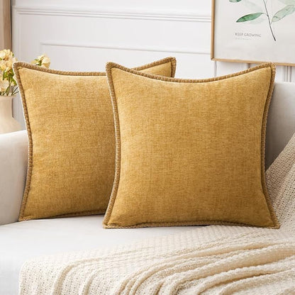 MIULEE Pack of 2 Couch Throw Pillow Covers 20x20 Inch Gold Farmhouse Decorative Pillow Covers with Stitched Edge Soft Chenille Solid Dyed Fall Pillow Covers for Sofa Bed Living Room