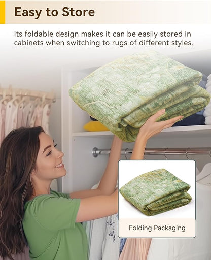 RELEANY Area Rugs 6'x8' Washable Non-Slip, Floral Vintage Distress Print Pattern Medallion Carpet for Living Room Bedroom Dining Room, Sage Green Yellow