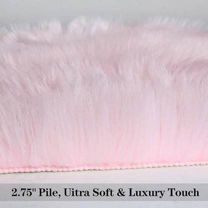 duduta Pastel Pink Rug Faux Sheepskin Fur 2x3 ft, Fluffy Shag Throw Rugs for Girls Bedroom Kids Room Nursery Chair Cover Non Slip