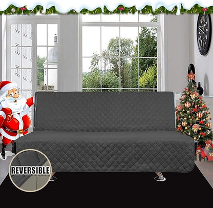 Easy-Going Futon Sofa Slipcover Reversible Sofa Cover Armless Cover Furniture Protector Couch Cover Water Resistant Pets, Kids, Children, Dog, Cat Darkgray/Beige
