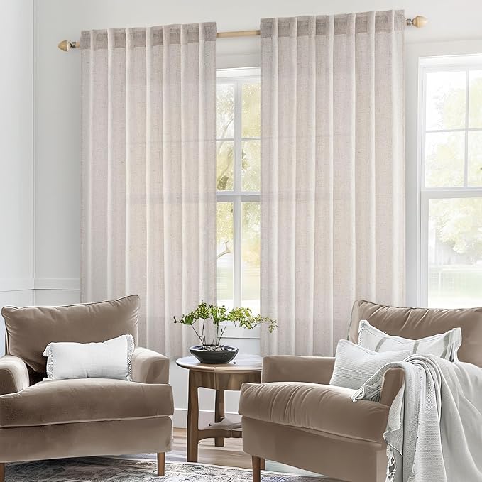 MIULEE White Linen Curtains 54 Inch Length 2 Panels for Bedroom Living Room, Soft Thick Linen Textured Natural Short Window Drapes Semi Sheer Light Filtering Back Tab Rod Pocket Burlap Look Decor