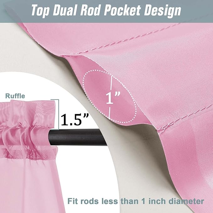 Light Pink Sheer Curtains for Window 72 inches Long 2 Panels Set, Soft Airy Modern Light Filtering Sheer Curtains for Living Room Bedroom, Dual Rod Pocket Solid Window Drapes, 2x42Wx72L inches