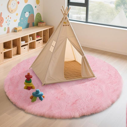 yulidayang Pink Fluffy Round Area Rugs for Bedroom,5'X5'Shag Circle Area Rugs for Girls Room,Non Slip Fuzzy Plush Rug for Kids Room Living Room and Dorm Home Decor Rug