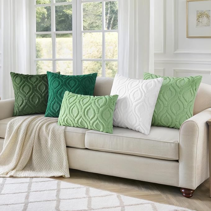 decorUhome Throw Pillow Covers 16x16 Inch Set of 2, Soft Plush Faux Wool White Solid Couch Pillow Covers, Accent Farmhouse Neutral Square Pillow Cases for Sofa Bed Living Room