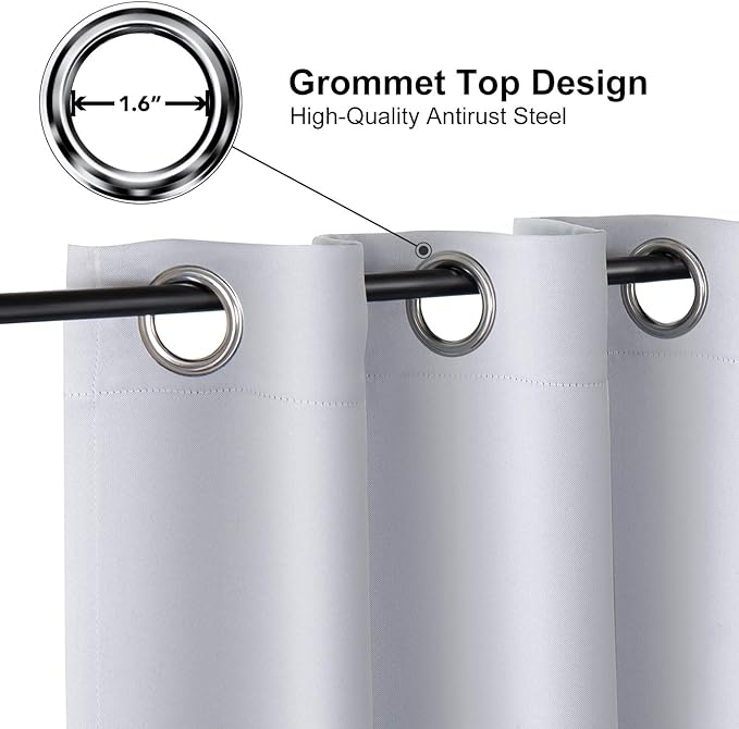 ChrisDowa Grommet Room Darkening Curtains for Bedroom and Living Room - 2 Panels Set Thermal Insulated Blackout Curtains (Greyish White, 52W x 95L)