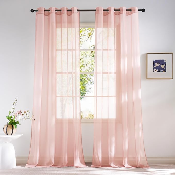 NICETOWN Light Pink Sheer Curtains 96 inches Long, Grommet Voile Sheer Textured Airy & Lightweight Curtains & Drapes Light Filtering for Bedroom/Living Room, W54 x L96, 2 Panels