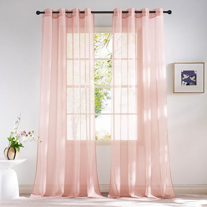 NICETOWN Light Pink Sheer Curtains 96 inches Long, Grommet Voile Sheer Textured Airy & Lightweight Curtains & Drapes Light Filtering for Bedroom/Living Room, W54 x L96, 2 Panels