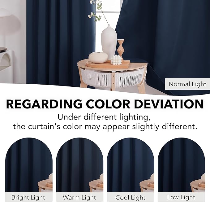 Deconovo Blackout Curtains for Kitchen Window Back Tab and Rod Pocket Curtains Room Darkening Curtains 52Wx45L Inch Navy Blue 2 Panels
