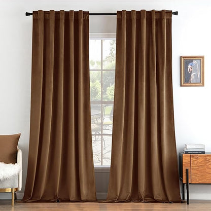 MIULEE Velvet Curtains 90 inches - Luxury Blackout Curtains for Bedroom Living Room Thermal Insulated Super Soft Window Drapes Rod Pocket & Back Tab, Brown, W52 x L90 inches, 2 Panels