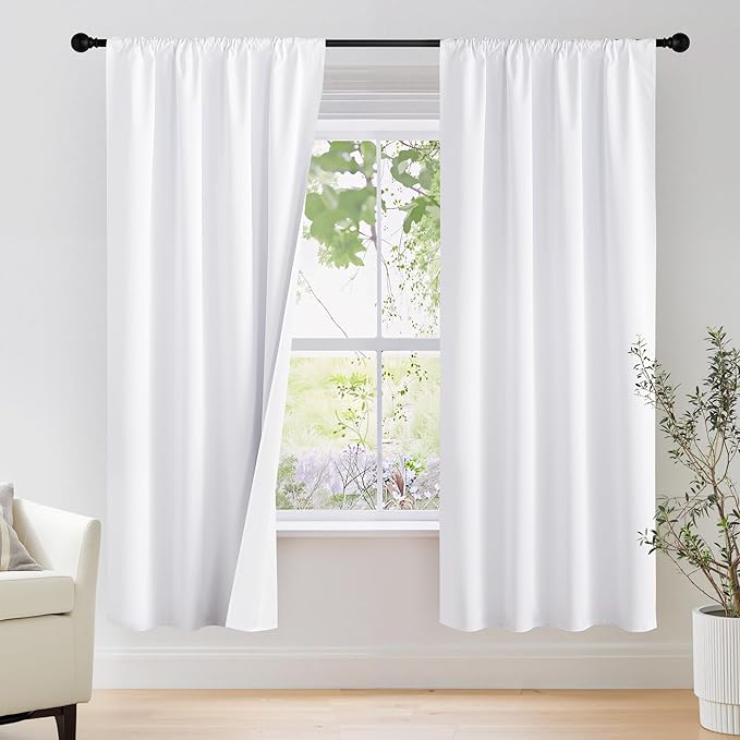 NICETOWN Bedroom 100% Blackout Curtains, 2 Panels, 34 by 72, Snow White, Window Treatment Rod Pocket Curtains/Drapes for Bedroom