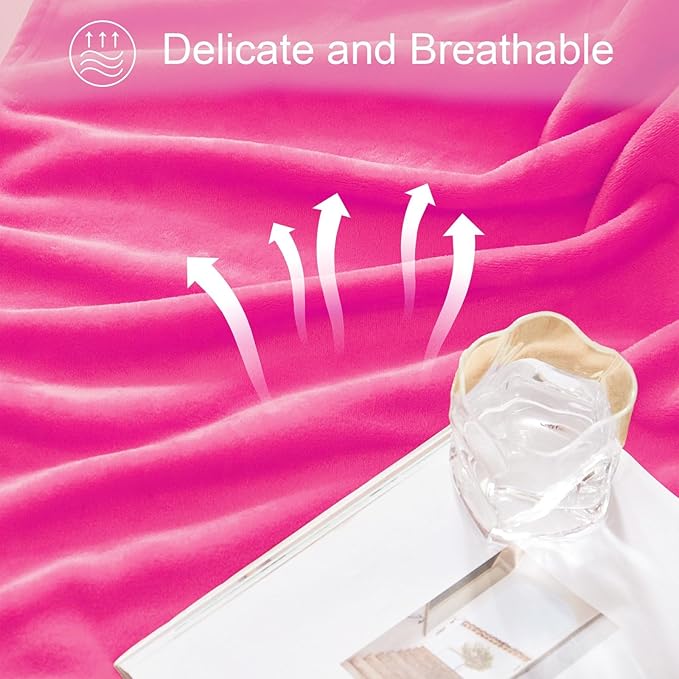 Exclusivo Mezcla Fleece Blanket King Size for Bed, Super Soft and Warm, All Season, Cozy, Plush, Lightweight, 90x104 Inches, Hot Pink