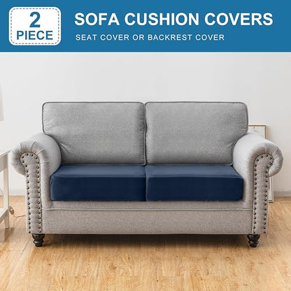 Couch Cover Stretch Velvet Sofa Cushion Cover 2-Piece - Elastic Washable Slipcover for Seat or Backrest, Couch Seat Covers for Sofas (Berlin Blue)