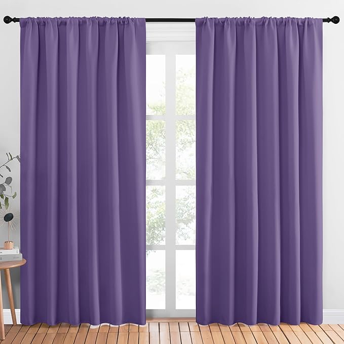 NICETOWN Room Darkening Curtains for Bedroom, Lilac Purple, Set of 2 Panels, 62 x 84 Inch, Triple Weave Home Decoration Thermal Insulated Solid Drapes for Patio Door
