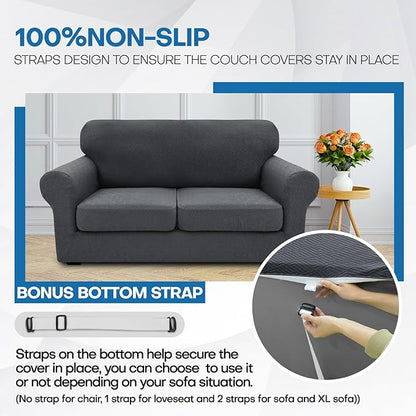 XINEAGE 2026 New 2 Pieces Chair Covers with Arms Super Stretch Chair Slipcover for Living Room Pet Dog Universal Slip Cover Anti Slip Armchair Furniture Protector (Dark Gray), 31"-46"(1 Cushion)