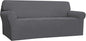 Easy-Going Stretch 4 Seater Sofa Slipcover 1-Piece Sofa Cover Furniture Protector Couch Soft with Elastic Bottom for Kids, Polyester Spandex Jacquard Fabric Small Checks Gray