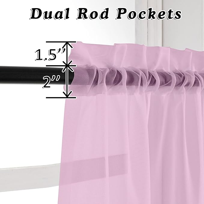 OVZME Light Pink Sheer Curtains 108 Inches Long, Light Filtering Semi Transparent Lightweight Voile Rod Pocket Window Curtains for Bedroom, Living Room, W42 x L108, Set of 2 Drape Panels