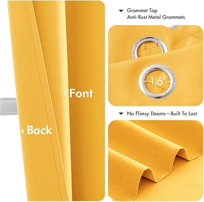 MIULEE Yellow Blackout Curtains for Bedroom Living Room 63 Inches Long 2 Panels, Thermal Insulated Room Darkening Drapes Solid Grommet Noise Reduction Light Blocking Window Treatments 40x63 Inch