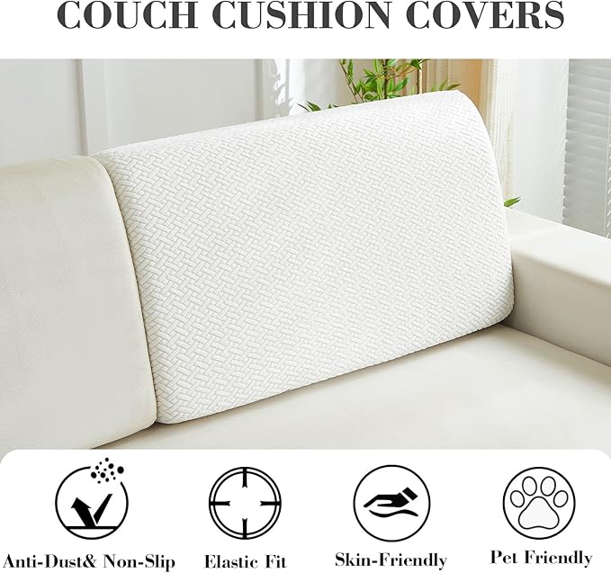 Sofa Covers Couch Covers for Sofa Pet Friendly Couch Cushion Covers Universal Sofa Covers Washable Stretch Slipcovers for Sectional Sofa (Texture Ivory White,Back Cover L)
