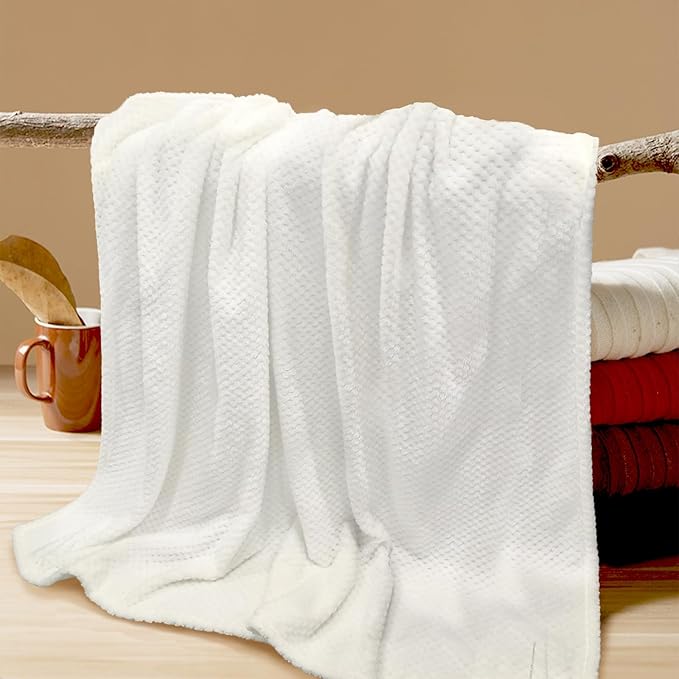 4 Pack Fleece Throw Blankets 50x60 Inches - Oeko-Tex Certified 100, 270 GSM Ultra Soft Plush for Bed, Couch and Cozy Gifts. 3D Waffle Texture, No Shedding No Pilling All Season (White)