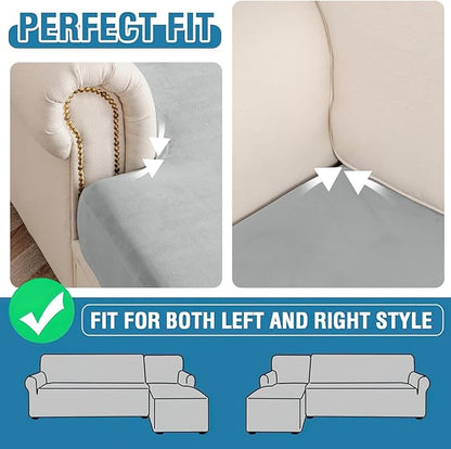 Couch Cover Stretch Velvet Sofa Cushion Cover 3-Piece - Elastic Washable Slipcover for Seat or Backrest, Couch Seat Covers for Sofas (Light Grey)