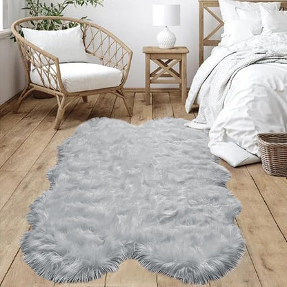 Goolela Faux Sheepskin Fur Rug 4x6 Grey Fluffy Fuzzy Furry Area Rug for Bedroom Playroom Plush Shaggy Washable Irregular Sheepskin