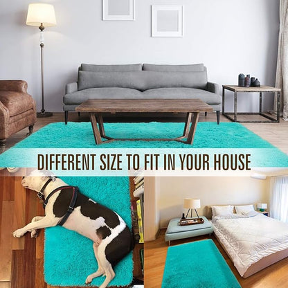 LOCHAS Ultra Soft Indoor Modern Area Rugs Fluffy Living Room Carpets for Children Bedroom Home Decor Nursery Rug 3x5 Feet, Teal Blue