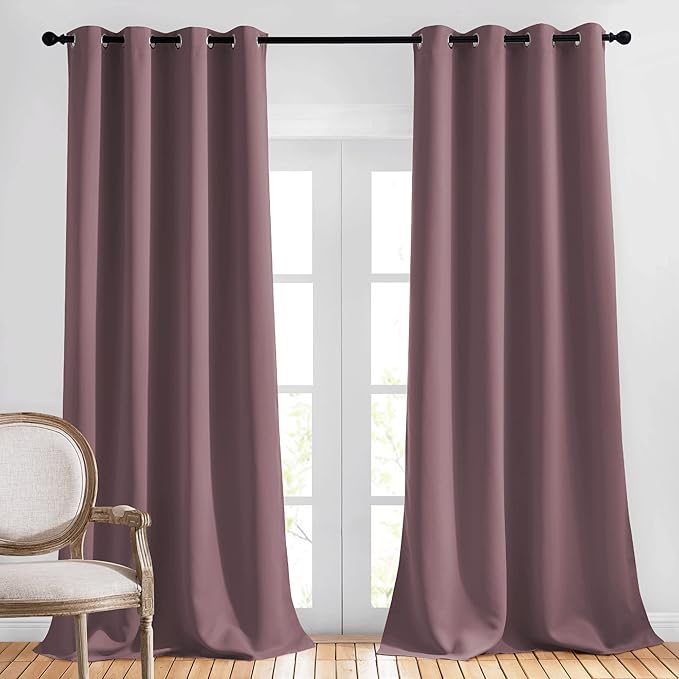 NICETOWN Blackout Curtains 90 inch Length, Sound Reducing Thermal Insulated Grommet Room Darkening Window Treatments for Bedroom/Living Room, 2 Panels, W52 x L90, Dry Rose
