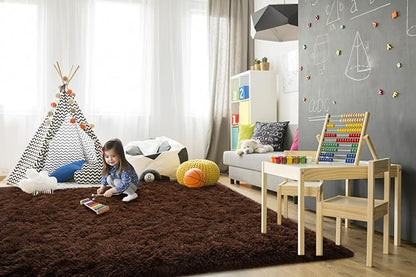 TWINNIS Super Soft Shaggy Rugs Fluffy Carpets, 4x5.9 Feet, Indoor Modern Plush Area Rugs for Living Room Bedroom Kids Room Nursery Home Decor, Upgrade Anti-Skid Rectangular Fuzzy Rug, Brown