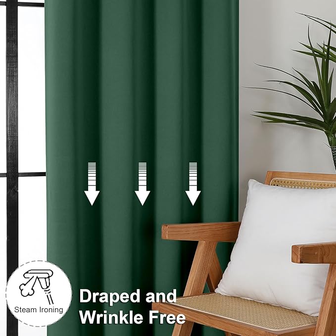 Simplebrand Ava Ever Green Blackout Curtains for Bedroom, 78 Inch Length, 2 Panels Set, Privacy Thermal Insulated Rod Pocket Window Curtains for Patio, French Door, W40 x L78 Inch