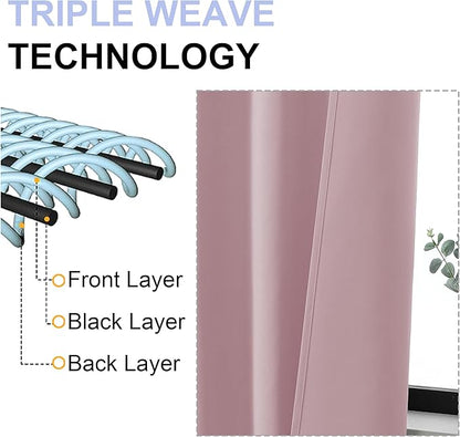 Simplebrand Ava Blush Blackout Curtains for Bedroom, 72 Inch Length, 2 Panels Set, Privacy Thermal Insulated Rod Pocket Window Curtains for Patio, French Door, W40 x L72 Inch