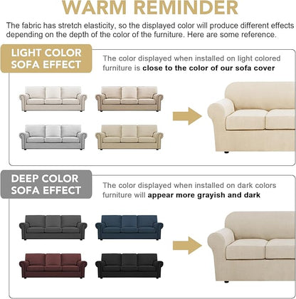 4 Piece Stretch Sofa Covers for 3 Cushion Couch Covers Furniture Slipcovers for Living Room (1 Base Cover Plus 3 Seat Cushion Covers) Thicker Jacquard Fabric Cover (XL Sofa, Natural)