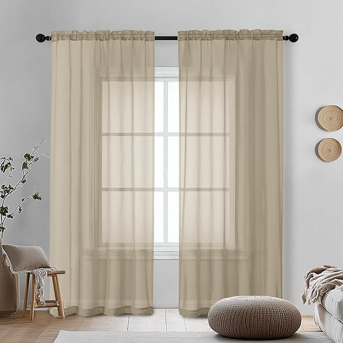 OVZME Tapue Sheer Curtains 78 Inches Long 2 Panels - Soft Light Filtering Window Sheer Panels for Living Room/Bedroom, Top Dual Rod Pocket, 1 Pair, Each 42Wx78L Inches
