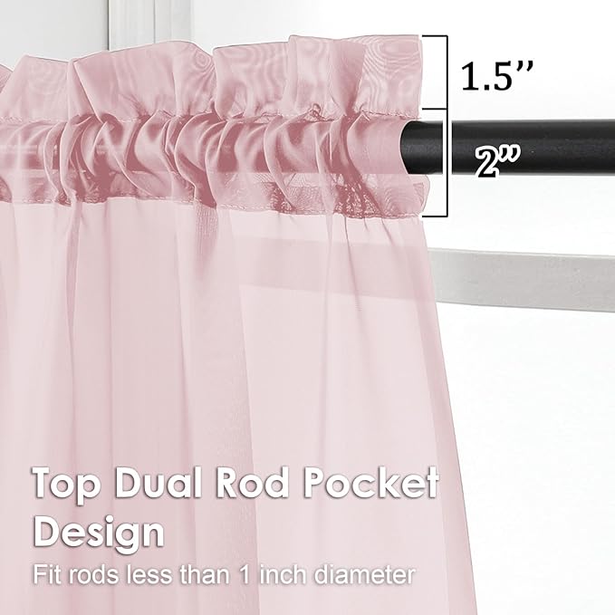 OVZME Blush Pink Sheer Curtains 120 Inches Long 2 Panels - Soft Light Filtering Window Sheer Panels for Living Room/Bedroom, Top Dual Rod Pocket, 1 Pair, Each 42Wx120L Inches