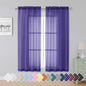 Simplebrand Purple Sheer Curtains 63 Inch Length 2 Panels, Rod Pocket Solid Color Window Sheer Curtain Panels, Elegant Curtains & Drapes for Living Room, Bedroom (Purple, 42" W x 63" L)