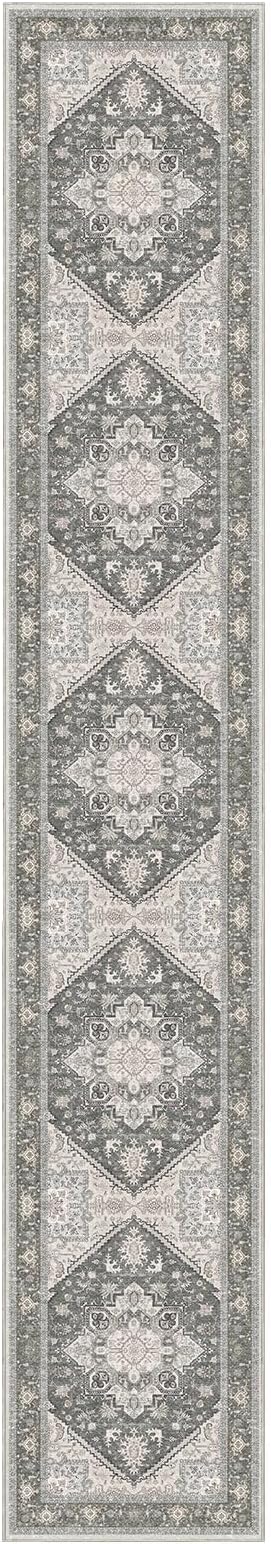 OPPODREAM Soft Entryway Rug 2x12, 2x12 Rug Runner, Washable Hallways Carpet 2 x 12 with Non Slip Backing, Low-Pile Bedside Carpet 2 x 12, Long, Faux Cashmere, Greenish Grey
