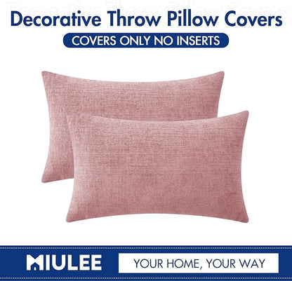 MIULEE Pack of 2 Couch Valentines Throw Pillow Covers 12x20 Inch Soft Spring Blush Pink Chenille Lumbar Pillow Covers for Sofa Living Room Solid Dyed Cases